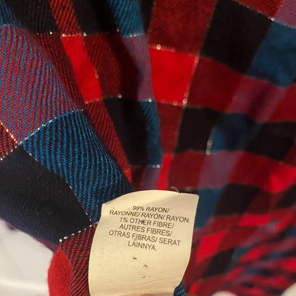 Lucky Brand Plaid Blue and Red sparkle button up with open layered back - Picture 8 of 8